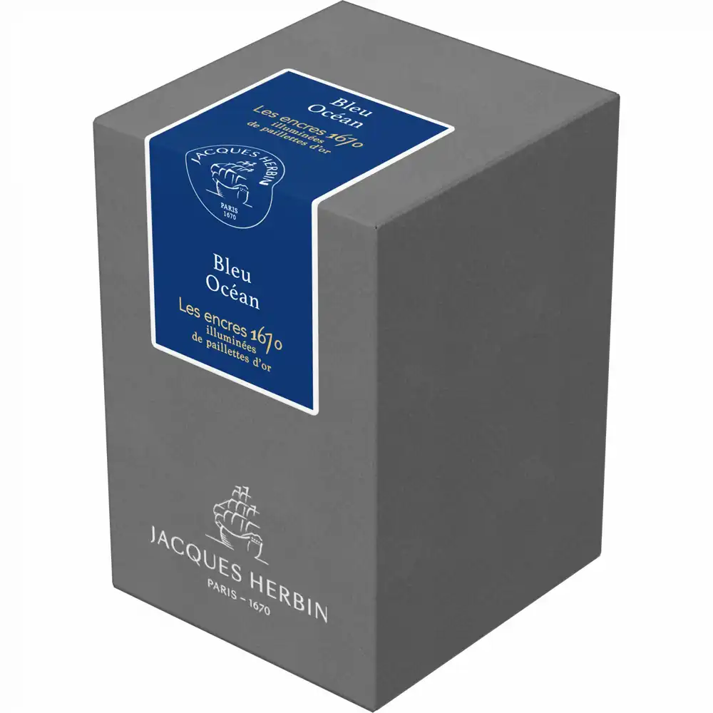 Calimara cerneala, Herbin, Prestige 1670 Bleu Ocean, 50 ml, albastru intens, editie speciala