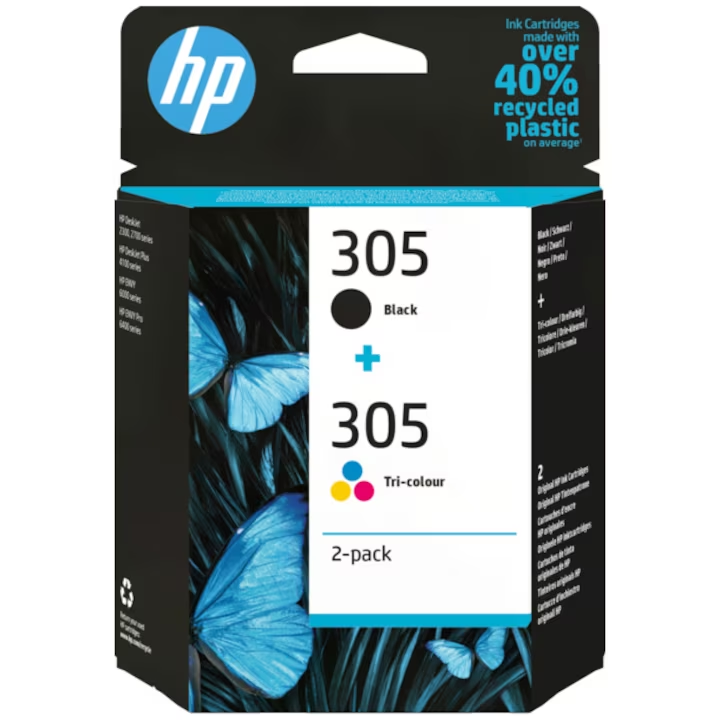 Set 2 cartuse cerneala original HP 305, 1 cartus negru + 1 cartus tricolor