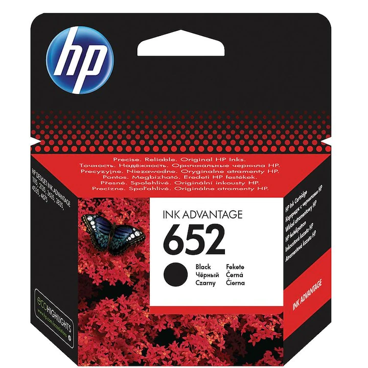 Cartus cerneala original HP 652, negru, F6V25AE
