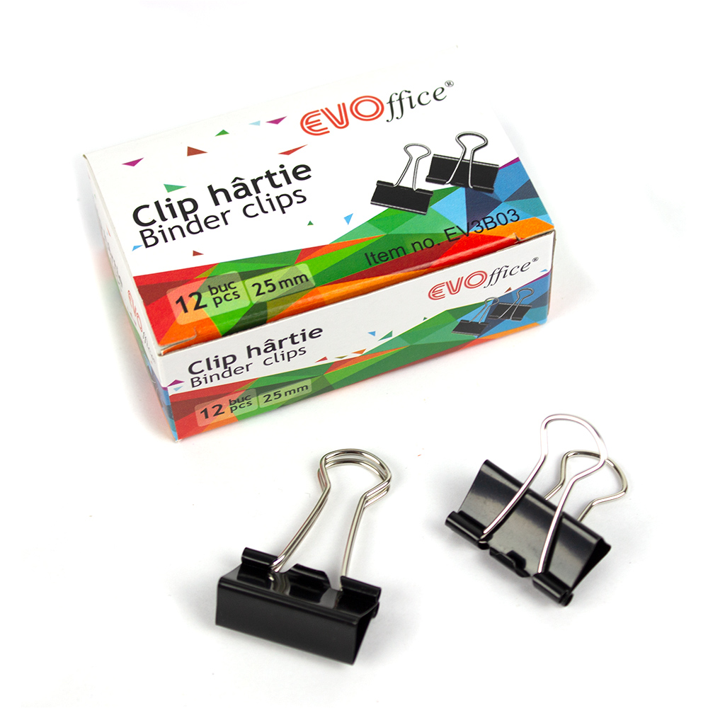 Clip metalic Binder Clips 25 mm, 12buc/cutie