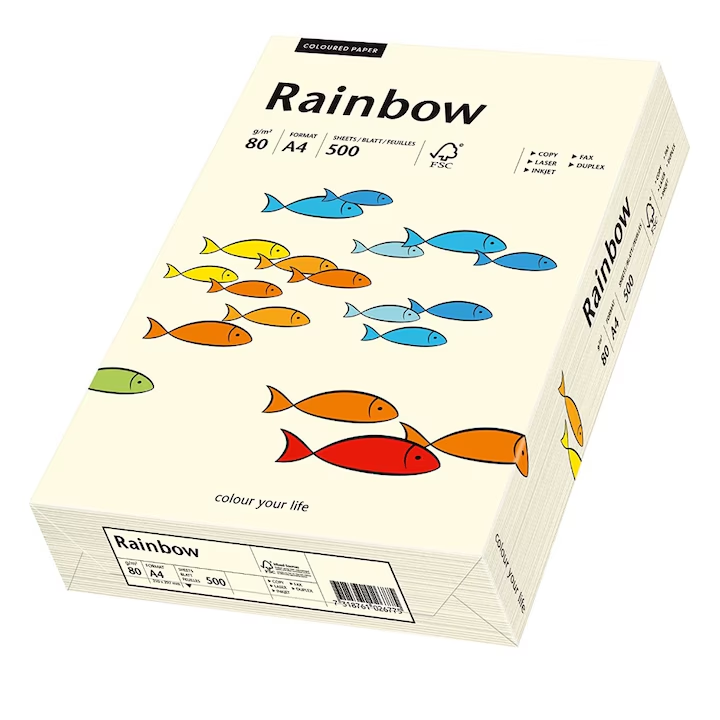 Hartie A4 colorata, 80 g/mp, Rainbow, 500 coli/top, Crem