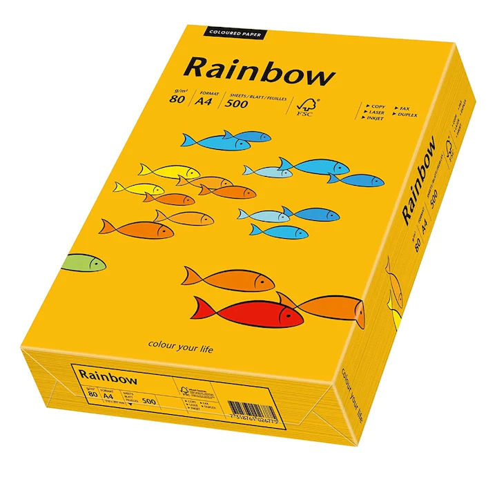 Hartie A4 colorata, 80 g/mp, Rainbow, 500 coli/top, Portocaliu