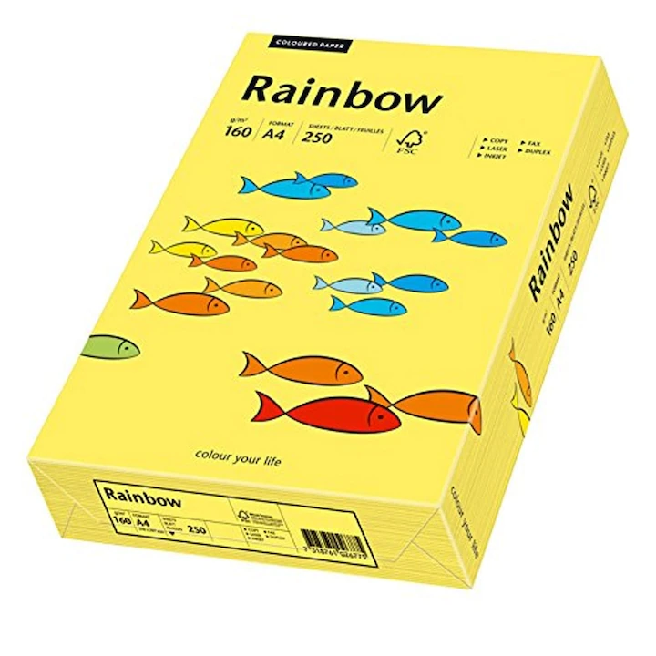 Hartie carton A4 colorata, 160 g/mp, Rainbow, 250 coli/top, Galben