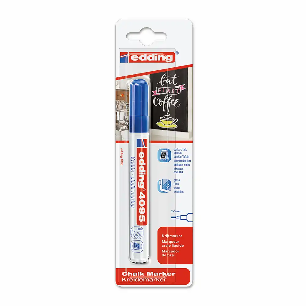 Marker Edding 4095 cu creta lichida, varf 2-3 mm, albastru