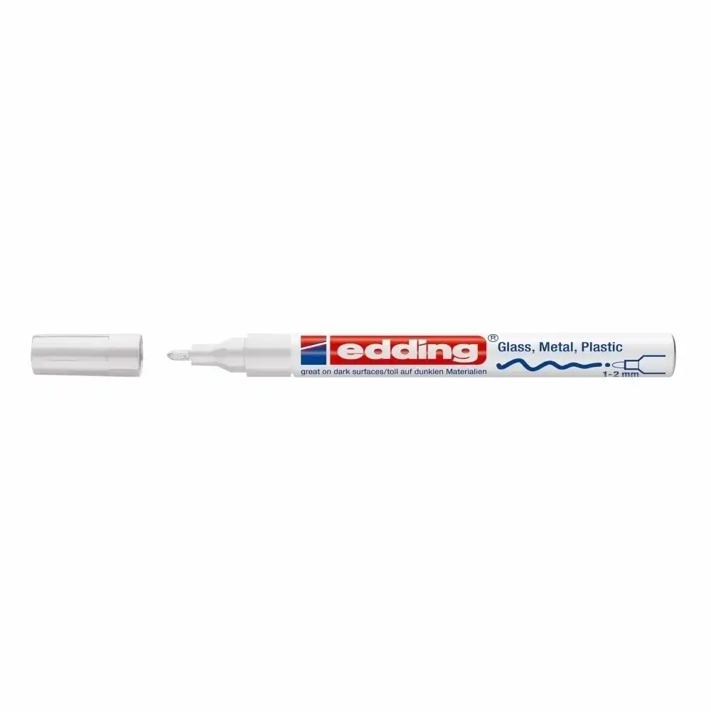 Marker permanent Edding 751 , cu vopsea, corp metalic, varf rotund, 1-2 mm, alb