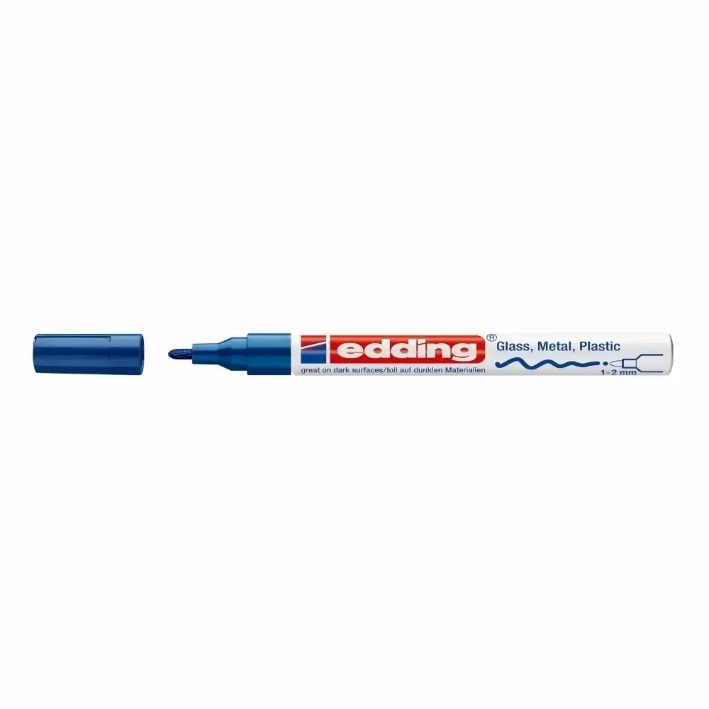 Marker permanent Edding 751 , cu vopsea, corp metalic, varf rotund, 1-2 mm, albastru