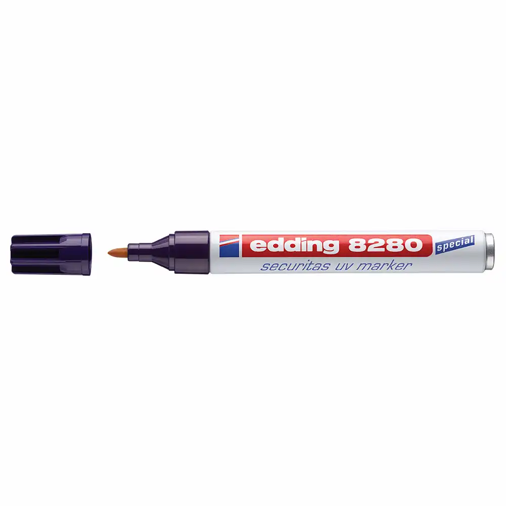 Marker permanent Edding UV 8280, varf rotund, 1.5-3 mm, alb - scriere invizibila