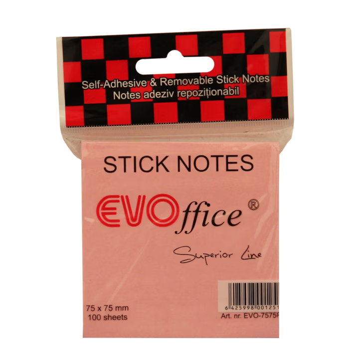 Notes adeziv EVOffice Superior Line, 100 file, Roz pastel