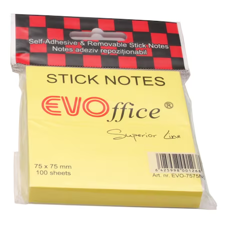 Notes adeziv EVOffice Superior Line, 100 file, Galben pastel