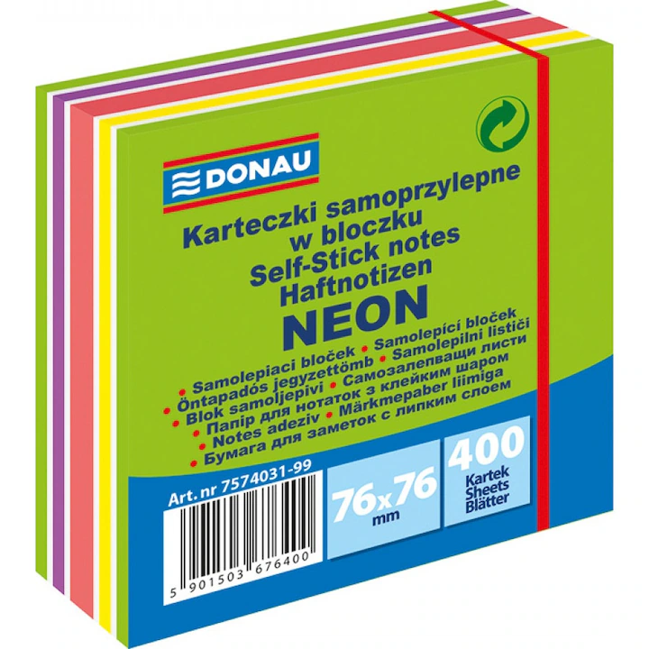 Notite autoadezive culori neon 76x76 mm, 400 file Donau model verde