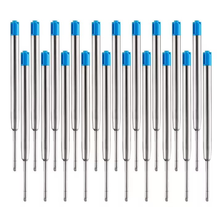 Set 20 bucati Rezerva, Mina pix tip parker metal, 1 mm, rezerve reinlocuibile, Mina pix metalica, Stilou scolar, 9.9cm, 20 x Albastru