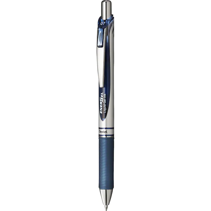 Roller cu gel Pentel EnerGel, 0.7 mm, cu mecanism, albastru