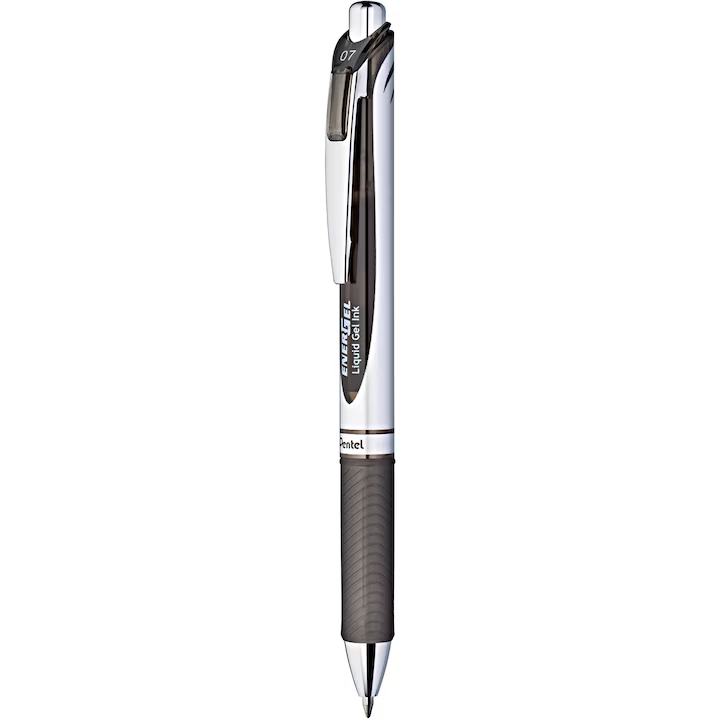 Roller cu gel Pentel EnerGel, 0.7 mm, cu mecanism, negru