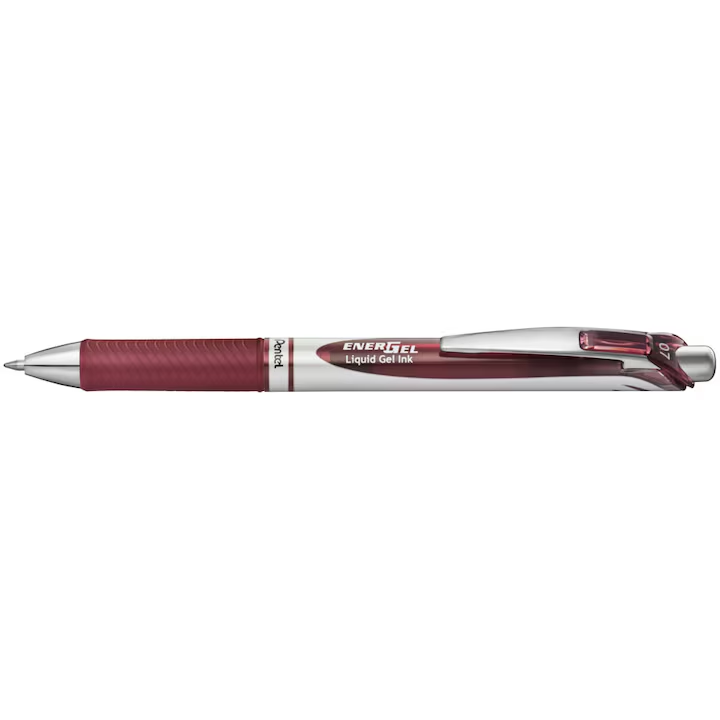 Roller cu gel Pentel EnerGel, 0.7 mm, cu mecanism, rosu