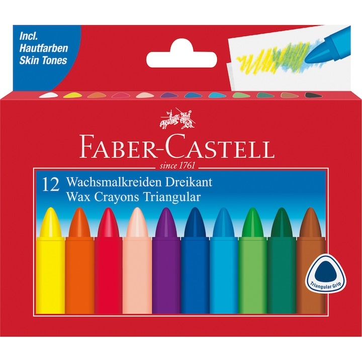 Set 12 Creioane cerate colorate Faber-Castell, Triunghiulare