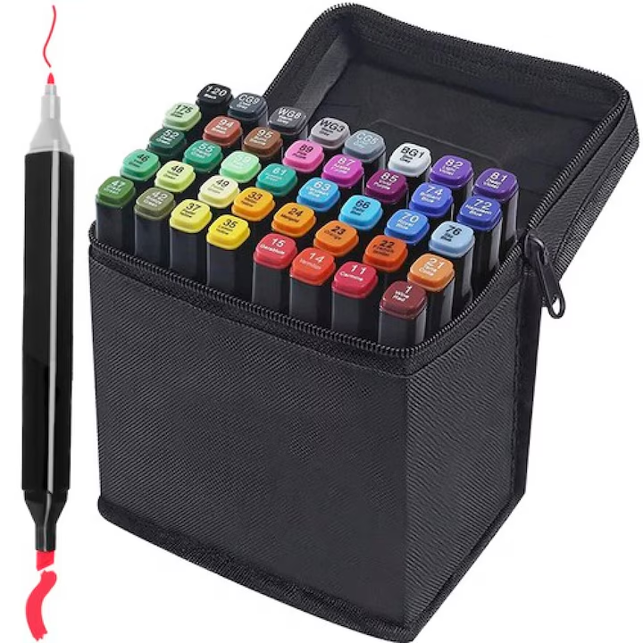 Set 40 markere, 2 capete subtire si gros, cu geanta de depozitare, multicolor