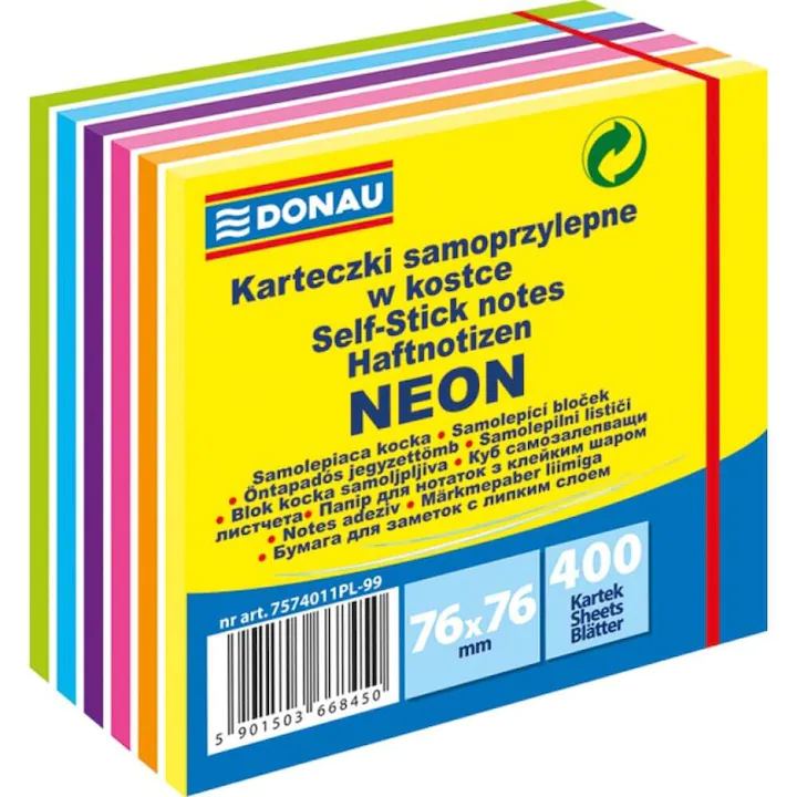 Set Cub Notite Adezive DONAU, Dimensiune 7.6x7.6 cm, 400 File, Multicolor Neon, Post-it, Sticky Notes