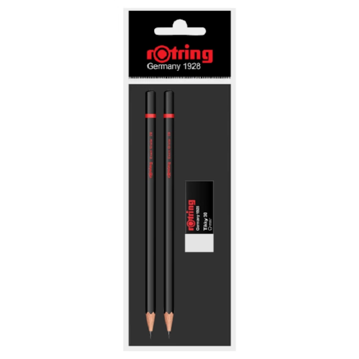 Set Rotring 2 creioane lemn 2B si radiera Tikky