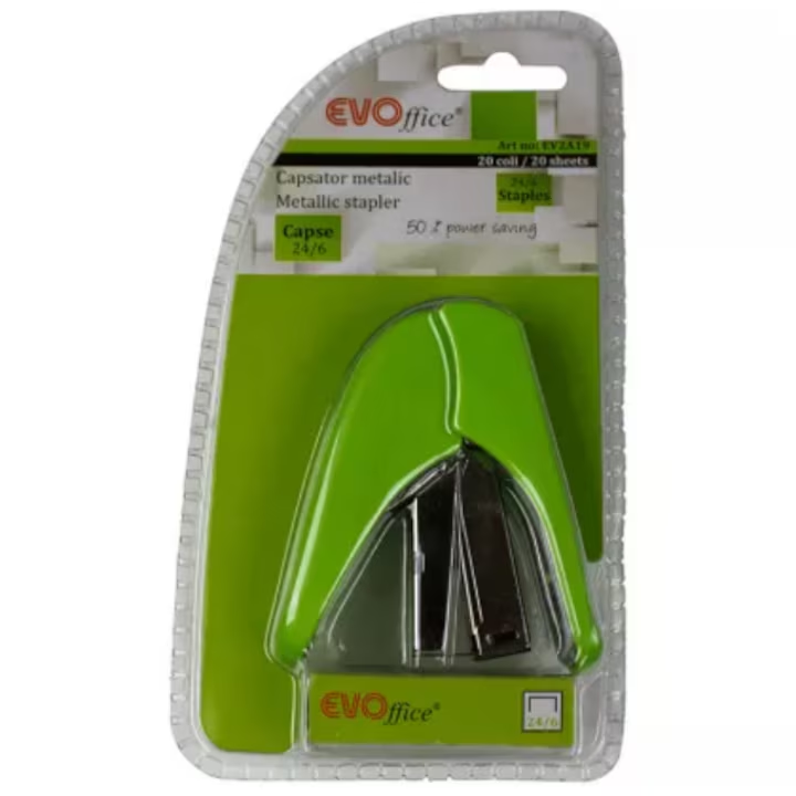 Set capsator metalic + capse 24/6, 26/6, 20 coli, 50% power saving, VERDE
