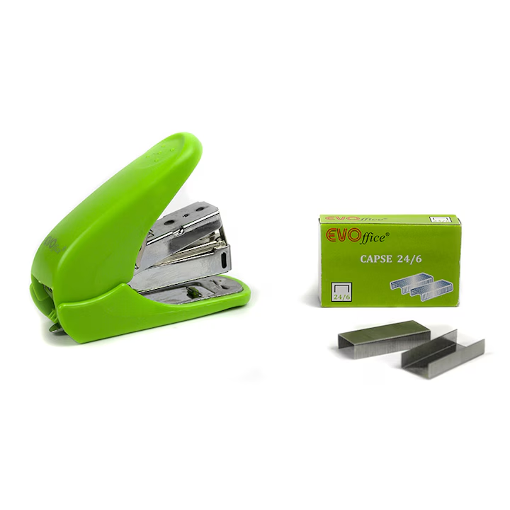 Set capsator metalic + capse 24/6, 26/6, 20 coli, 50% power saving, VERDE