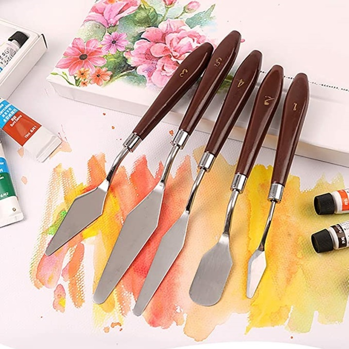 Set spatule pictat, 5 bucati, marimi diferite, ideal pentru vopsea, ulei sau acrilic