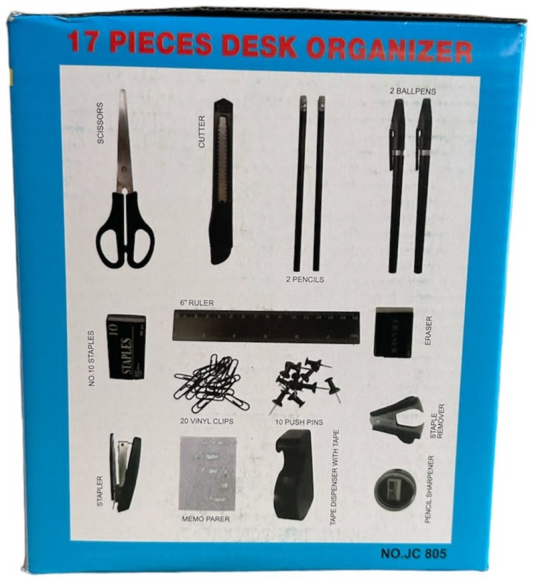 Suport birou plastic negru rotativ, echipat 17 piese