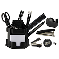 Suport birou plastic negru rotativ, echipat 17 piese