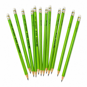 Set 12 Creioane Grafit, Negru, HB cu Radiera, Paperland, Colectia Hawaii Neon, verde