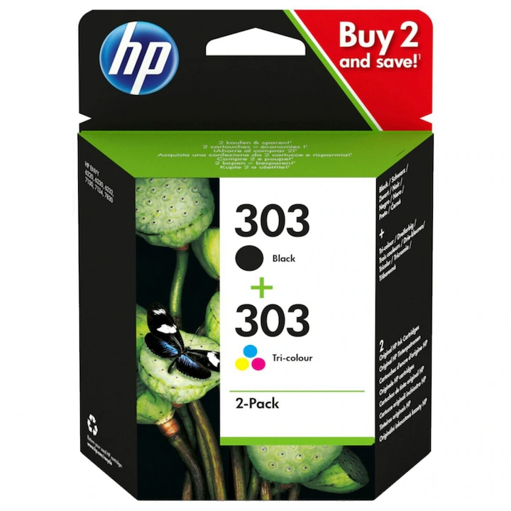 Set 2 buc cartus cerneala, original HP, OEM 303 black + tricolor