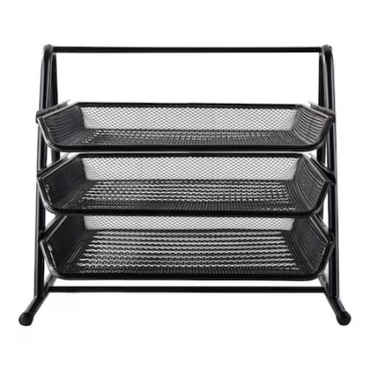 Set 3 tavite documente, orizontale, metal mesh, negru