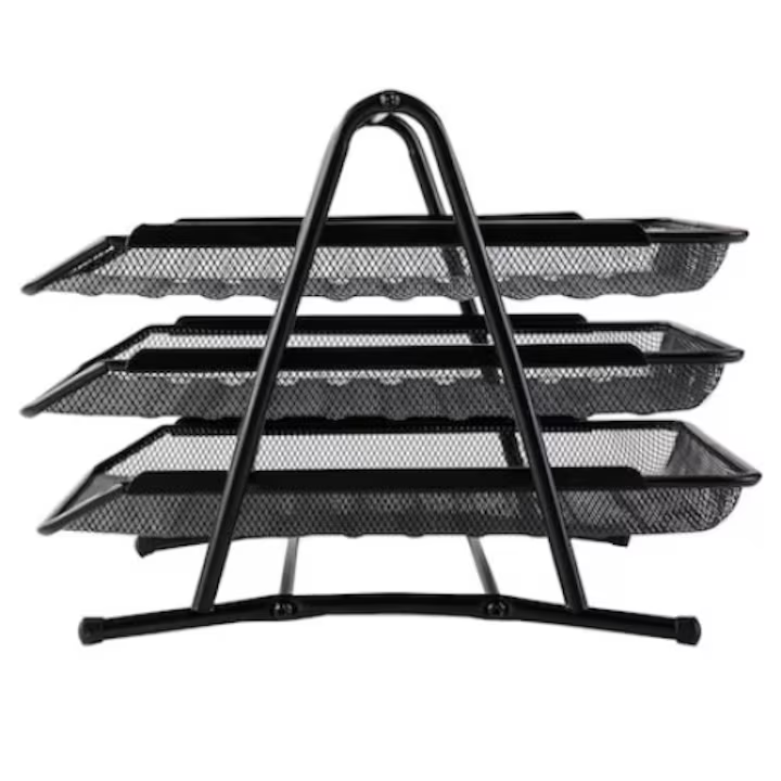 Set 3 tavite documente, orizontale, metal mesh, negru