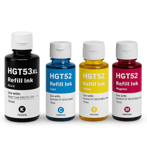 Set 4 Flacoane Cerneală Compatibila HP GT51/GT53xl black si GT52 color