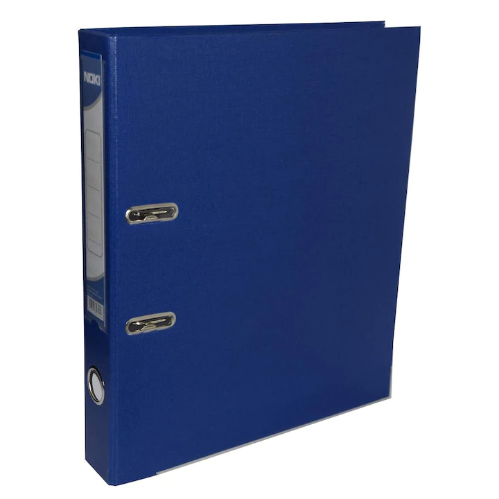 Biblioraft plastifiat Noki, cotor 7.5 cm, A4, albastru