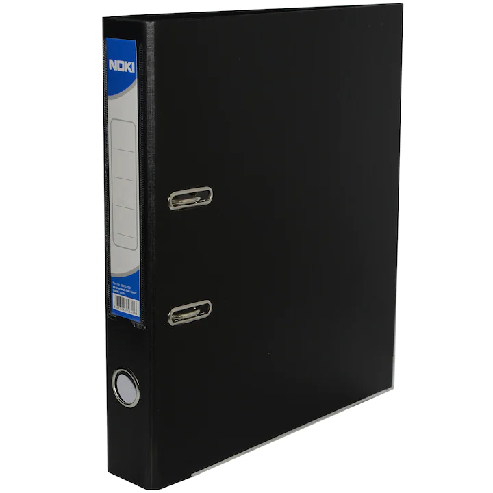 Biblioraft plastifiat Noki, cotor 5 cm, A4, negru