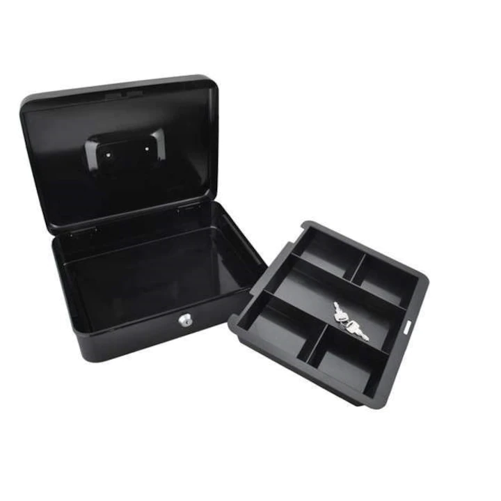 Caseta metalica pentru bani EVOffice, incuietoare + 2 chei, 30x24 cm, neagra