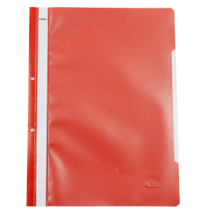 Dosar plastic Noki cu sina si perforatii, 50 buc/set, rosu