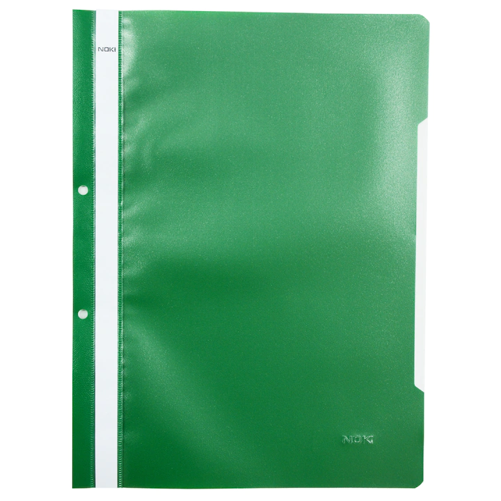 Dosar plastic Noki cu sina si perforatii, 50 buc/set, verde
