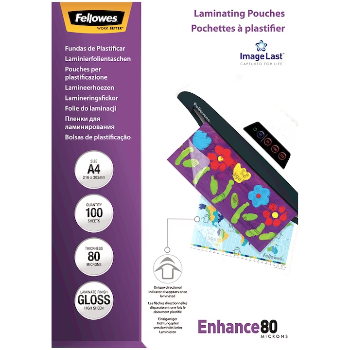 Folie laminare Fellowes A4, 80 microni, 100 buc/set