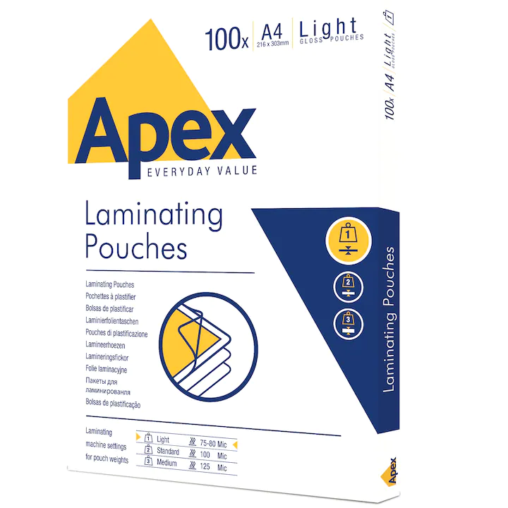 Folie laminare Apex A4, 80 microni, 100 buc/set