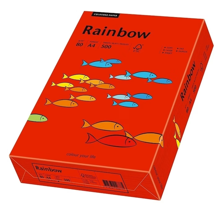 Hartie A4 colorata, 80 g/mp, Rainbow, 500 coli/top, Rosu intens