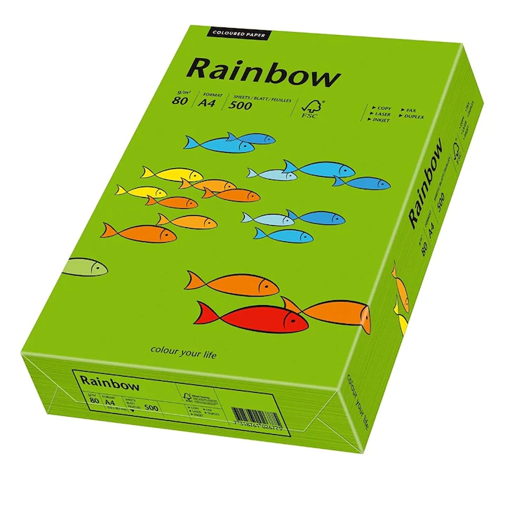 Hartie A4 colorata, 80 g/mp, Rainbow, 500 coli/top, verde intens