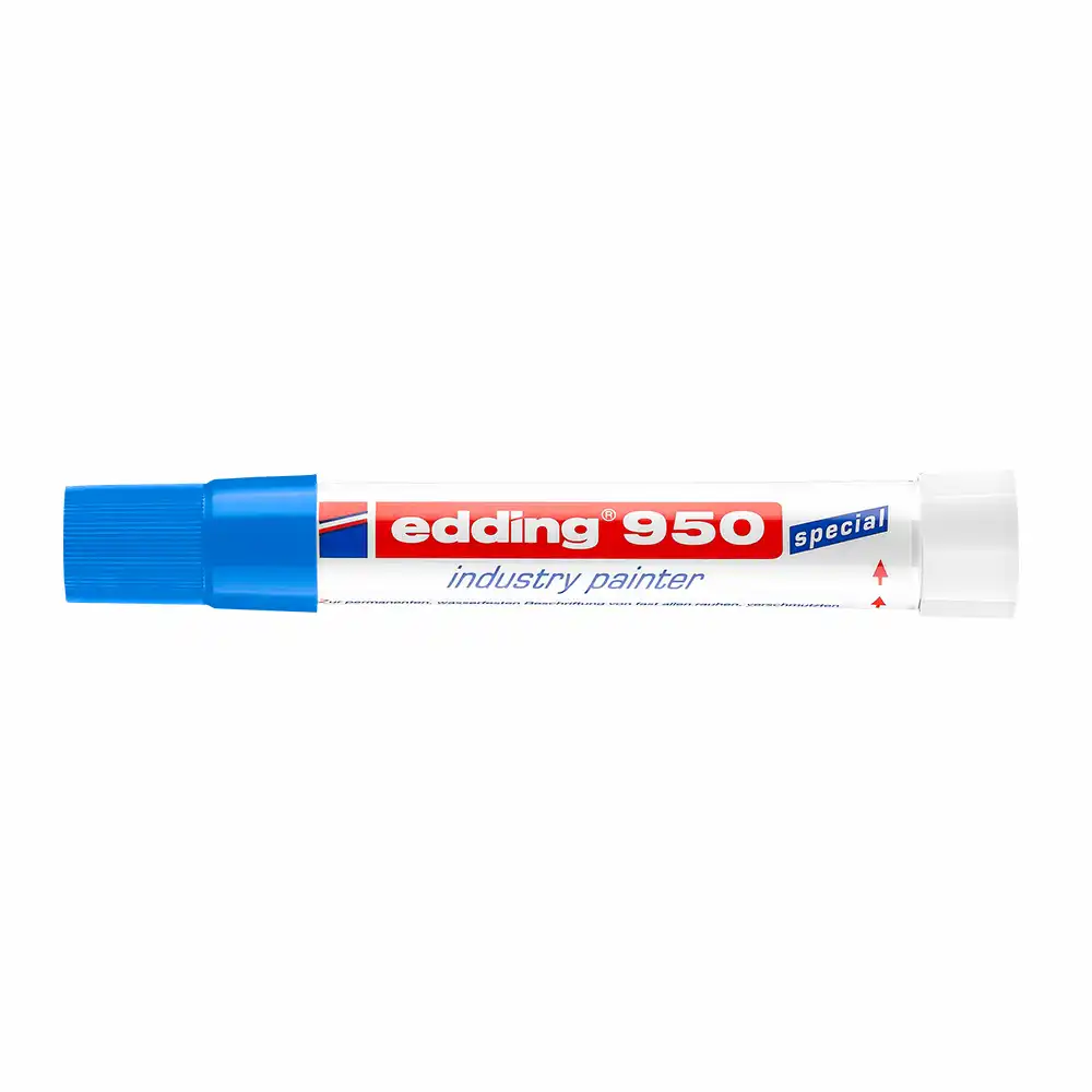 Marker permanent Edding 950 Industrial, corp plastic, varf rotund, 10mm, albastru