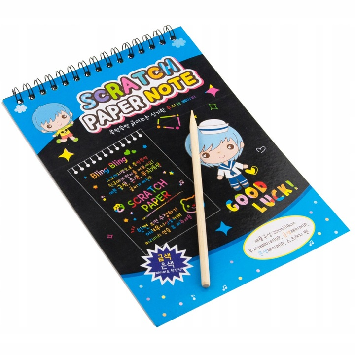 Set 10 planse razuibile, Scratch Paper Note, creion de lemn inclus, albastru