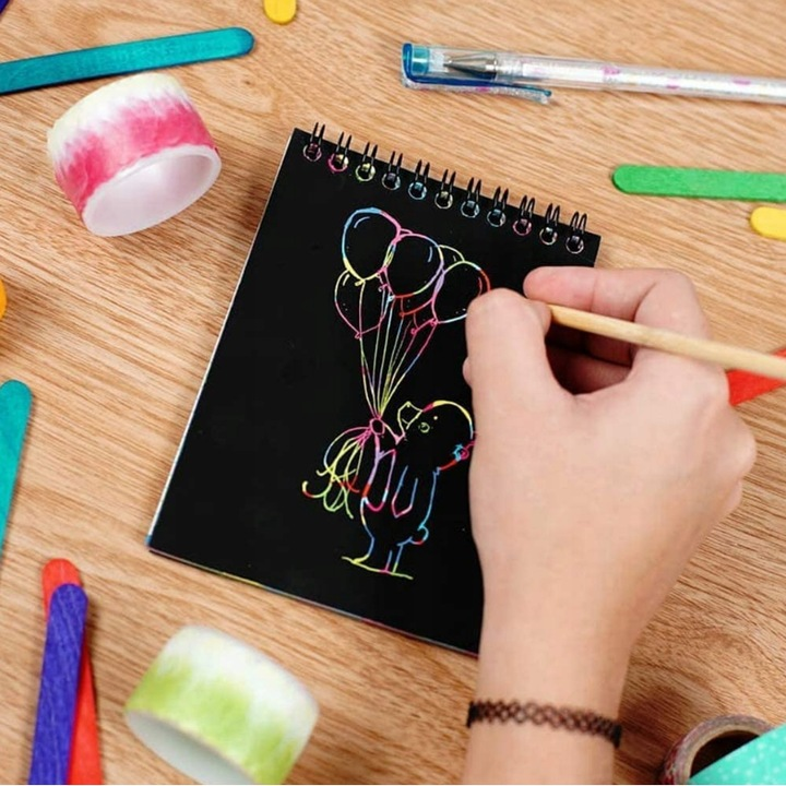 Set 10 planse razuibile, Scratch Paper Note, creion de lemn inclus, albastru