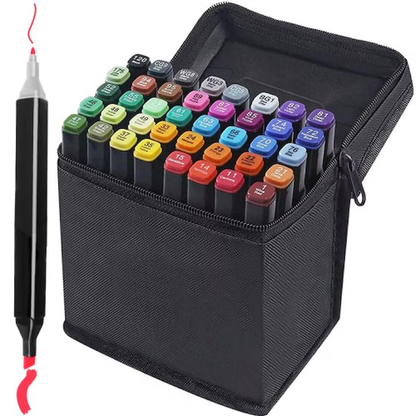 Set 40 markere, 2 capete subtire si gros, cu geanta de depozitare, multicolor