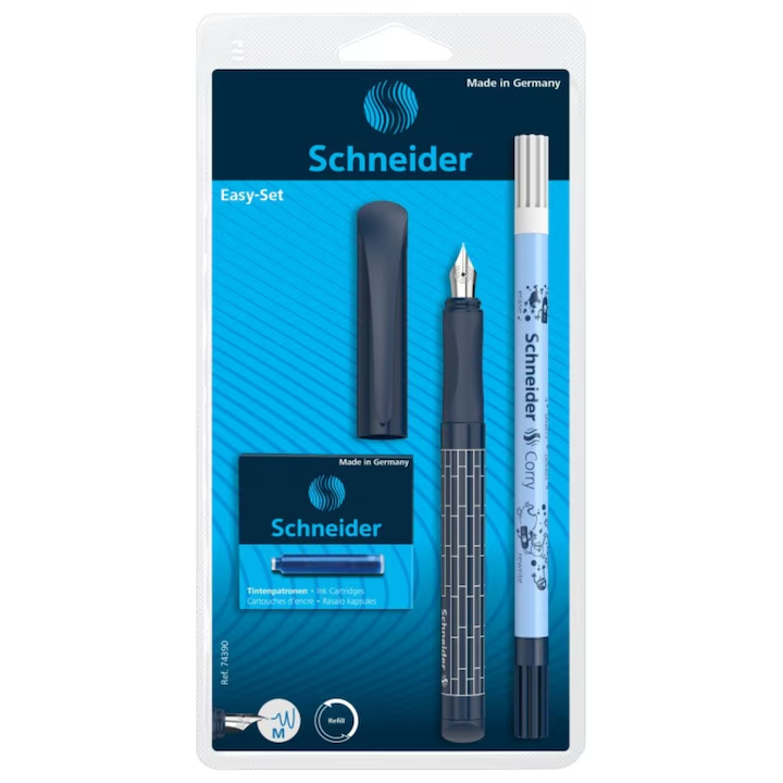 Set Schneider Easy Pen cu Stilou, Pic si 6 rezerve cerneala, blister, Bleumarin