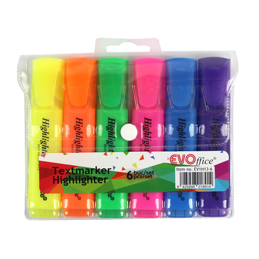 Textmarker EVOffice, corp dreptunghiular, varf 1-5mm, 6 culori/set