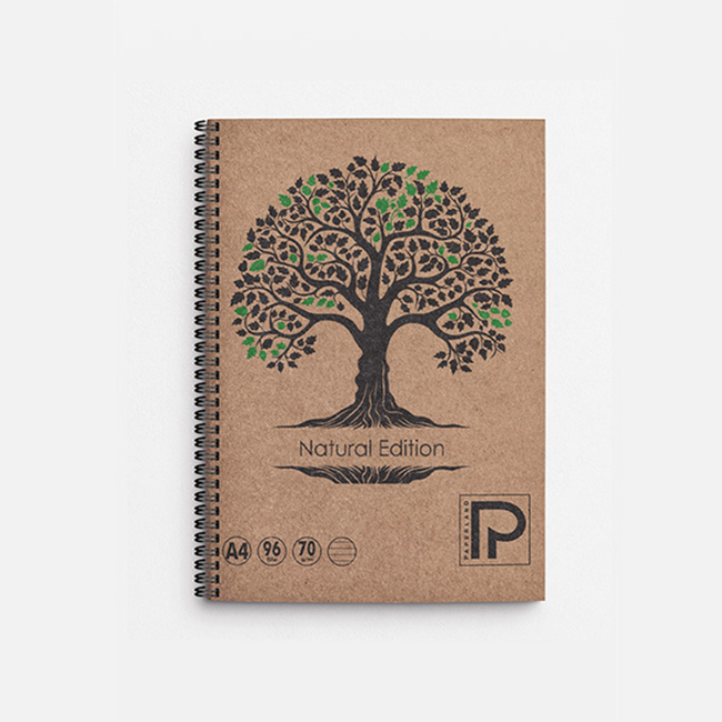 Caiet studentesc, PAPERLAND, cu spirala, A4, 96 file, dictando, 70g/mp, coperta kraft Go Green