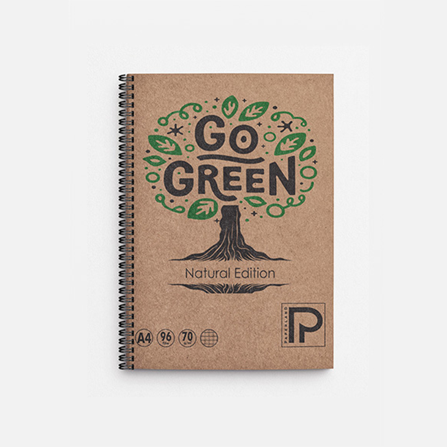 Caiet studentesc, PAPERLAND, cu spirala, A4, 96 file, matematica, 70g/mp, coperta kraft Go Green