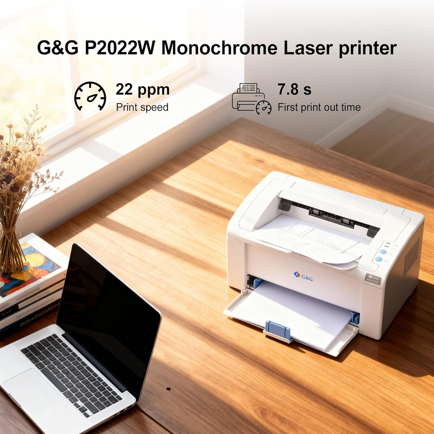 Imprimantă laser G&G P2022W, Wireless, 22 ppm, rezoluție 1200x1200 dpi, alb-negru, compactă
